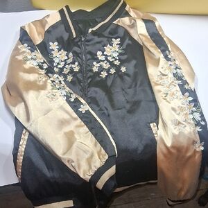 Floral Embroidered Black and Gold Women's Jacket